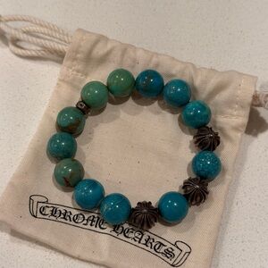 Chrome Hearts Small Turquoise Beaded Bracelet with Silver Accents